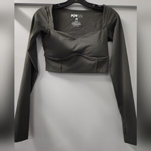 Popflex Active Sweetheart Long Sleeve Crop Top Womens Medium Dark Green Forest